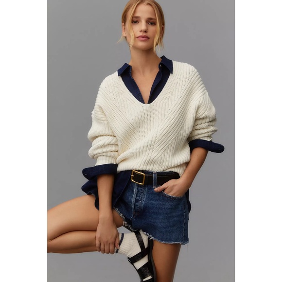 Anthropologie Maeve | V-Neck Sculptured Pullover Sweater ~ XLP - Picture 5 of 12